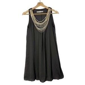 Zara Charcoal Gray Y2K Beaded Scoop Neck Bubble Hem Mini Dress S